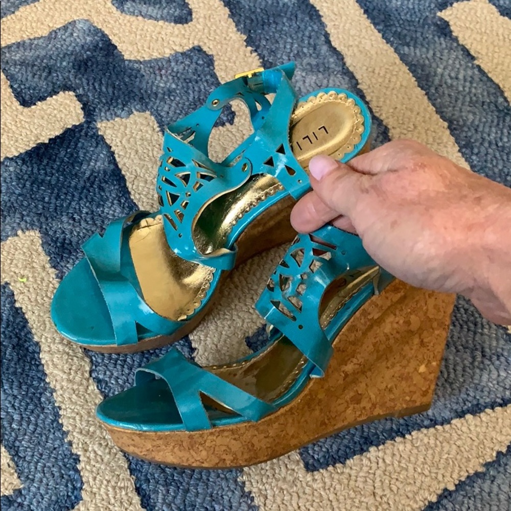 Liliana turquoise wedge shoes